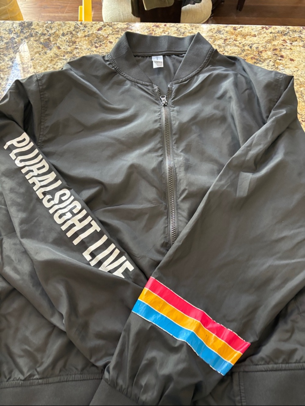 Black Bomber Jacket with Color Stripe Accent